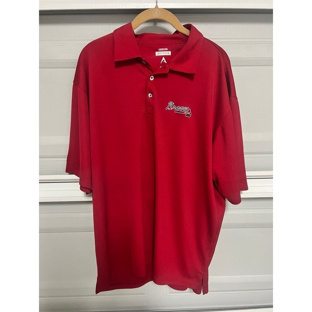 Atlanta Braves Polo Shirt Antigua  Mens XL Red Desert Dry Performance MLB Golf